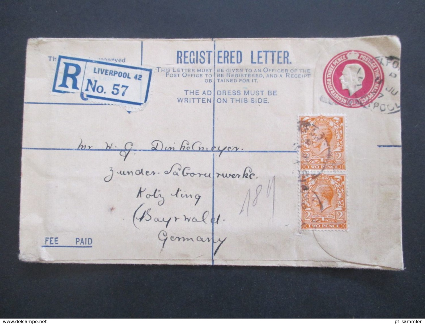 GB 1897 - ca. 1931 Registered Letter alle mit Zusatzfrankaturen nach Nürnberg gesendet. Viele Stempel!! 37 Belege.