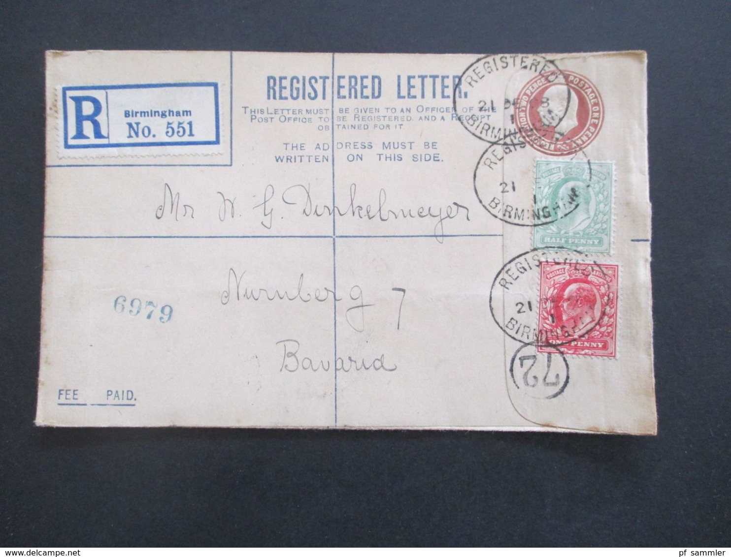 GB 1897 - ca. 1931 Registered Letter alle mit Zusatzfrankaturen nach Nürnberg gesendet. Viele Stempel!! 37 Belege.