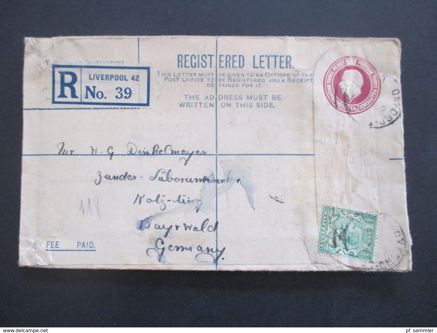 GB 1897 - ca. 1931 Registered Letter alle mit Zusatzfrankaturen nach Nürnberg gesendet. Viele Stempel!! 37 Belege.