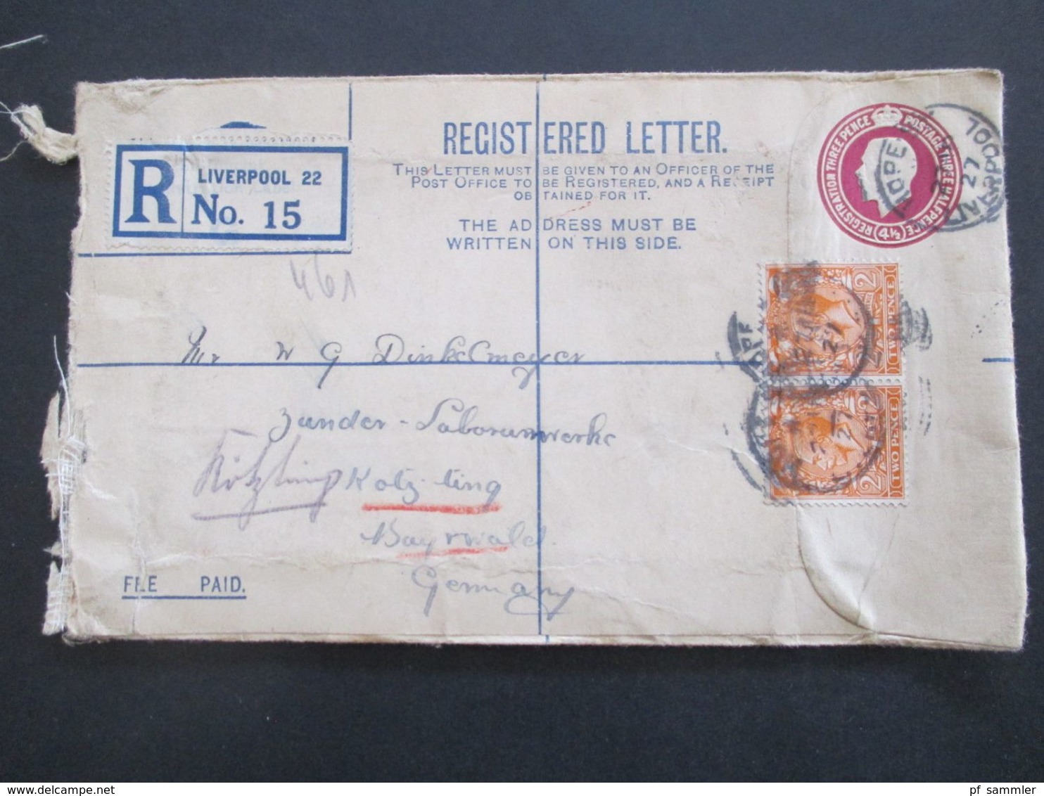 GB 1897 - ca. 1931 Registered Letter alle mit Zusatzfrankaturen nach Nürnberg gesendet. Viele Stempel!! 37 Belege.