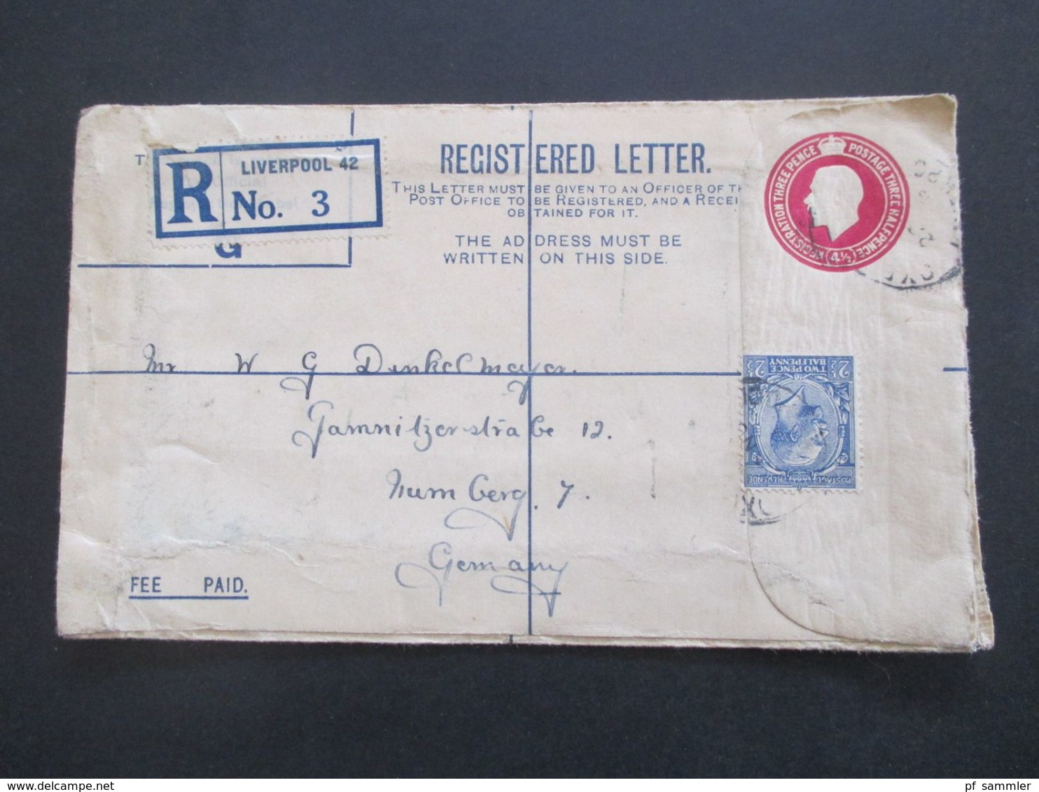 GB 1897 - ca. 1931 Registered Letter alle mit Zusatzfrankaturen nach Nürnberg gesendet. Viele Stempel!! 37 Belege.