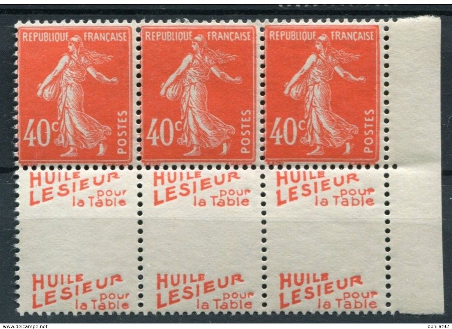 !!! 40 C SEMEUSE BANDE DE 3 AVEC DOUBLE PUB LESIEUR NEUVE */** - Unused Stamps