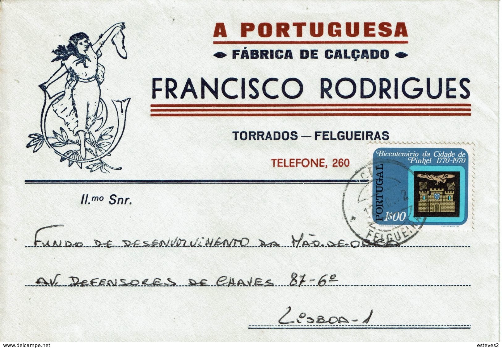 A PORTUGUESA . FRANCISCO RODRIGUES ,  Fábrica De Calçado , Shoes , Torrados  Felgueiras , 1972 , Pinhel Stamp - Covers & Documents