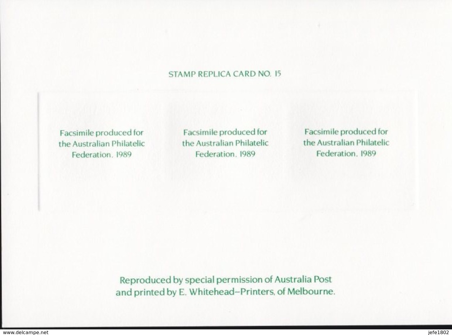 Facsimile Produced For The Australian Philatelic Federation, 1989 - Card N° 15 - Essais & Réimpressions