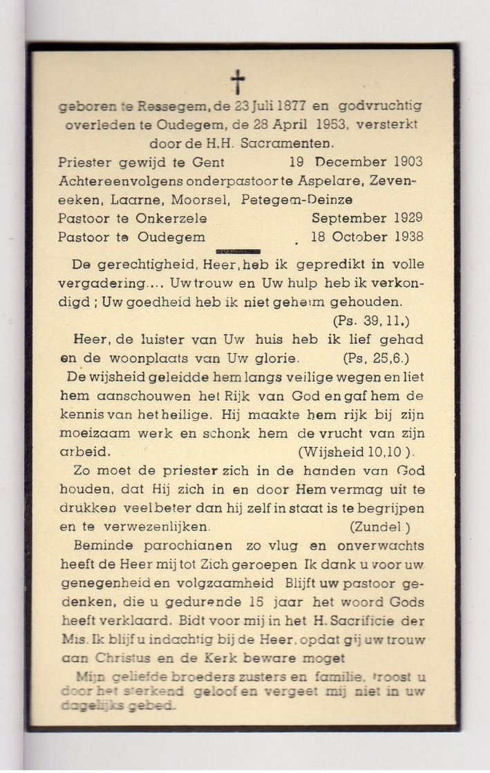 Doodsprentje GEESTELIJKE / PRIESTER Aime VAN DER MAEREN °1877 Aalst PASTOOR OUDEGEM +1953 Oudegem - Images Religieuses