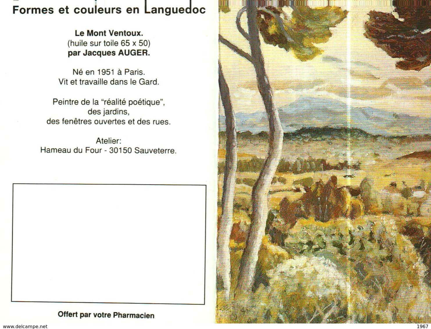 Petit Calendrier De Poche 2 Volets 1993 -  Pharmacie   -   Peinture "LE MONT VENTOUX" - Tamaño Pequeño : 1991-00