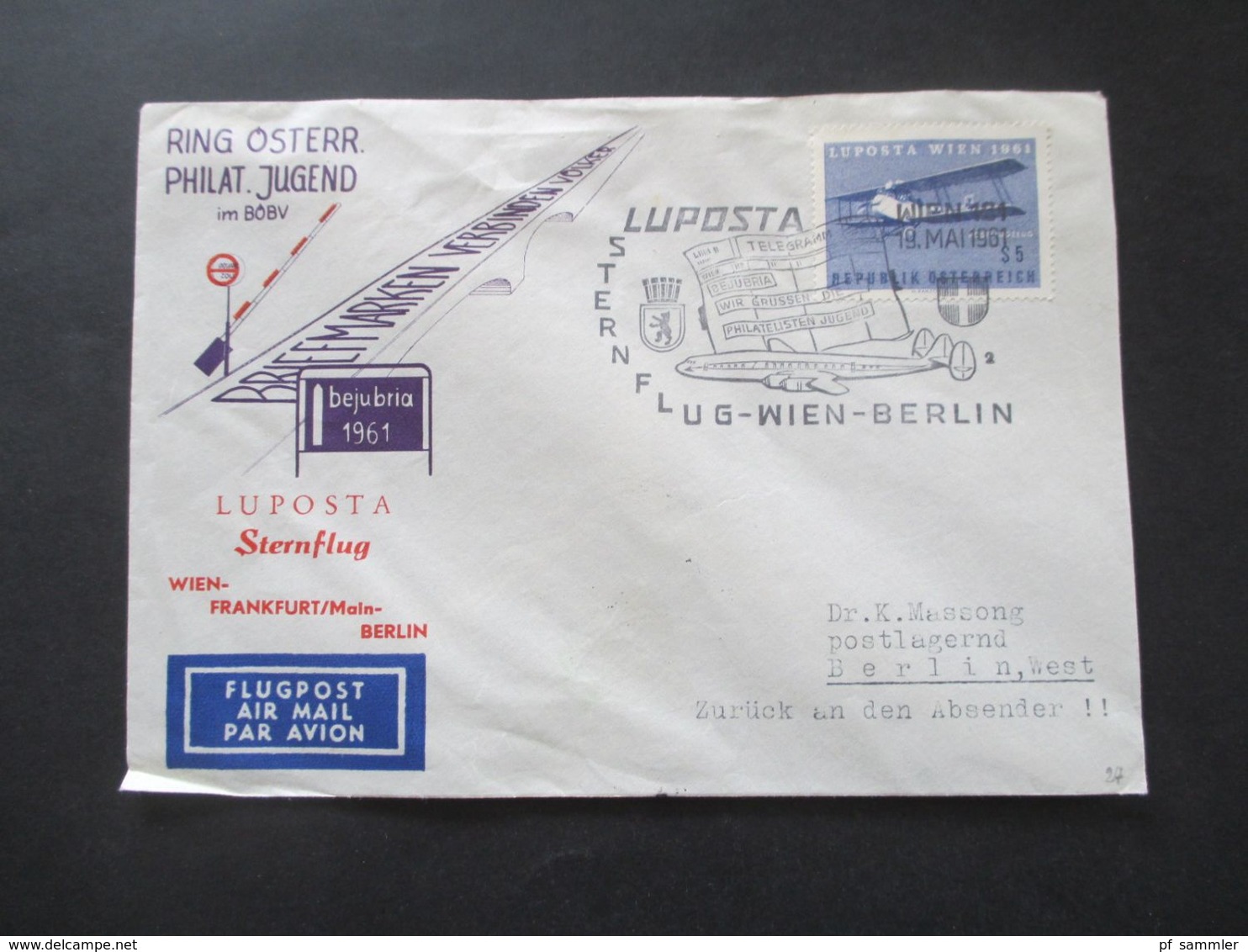 Österreich 1960 / 61 AUA Erstflüge 9 Belege + 1x Luposta Sternflug. Flugpost Belege / Poste restante