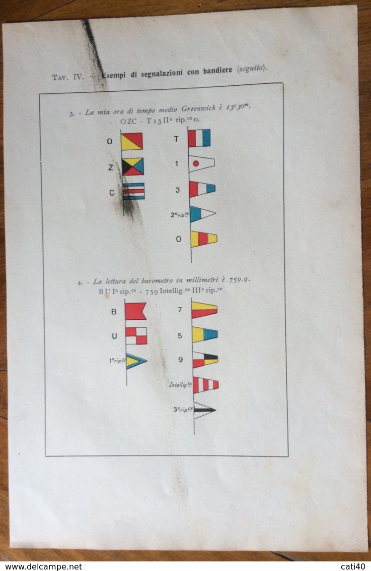 MILITARIA - ESEMPI DI SEGNALAZIONI CON BANDIERE : La Lettura Del Baromentro.....  - VENTENNIO  Stampa 17x25 - Flags