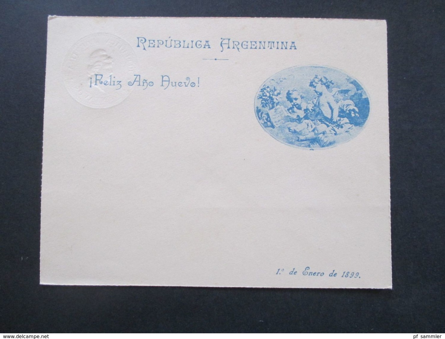 Argentinien 1899 Ganzsache 5 Cent Rosa Mit Bildzudruck Feliz Ano Nuevo 1. De Enero De 1899 Ungebraucht - Storia Postale