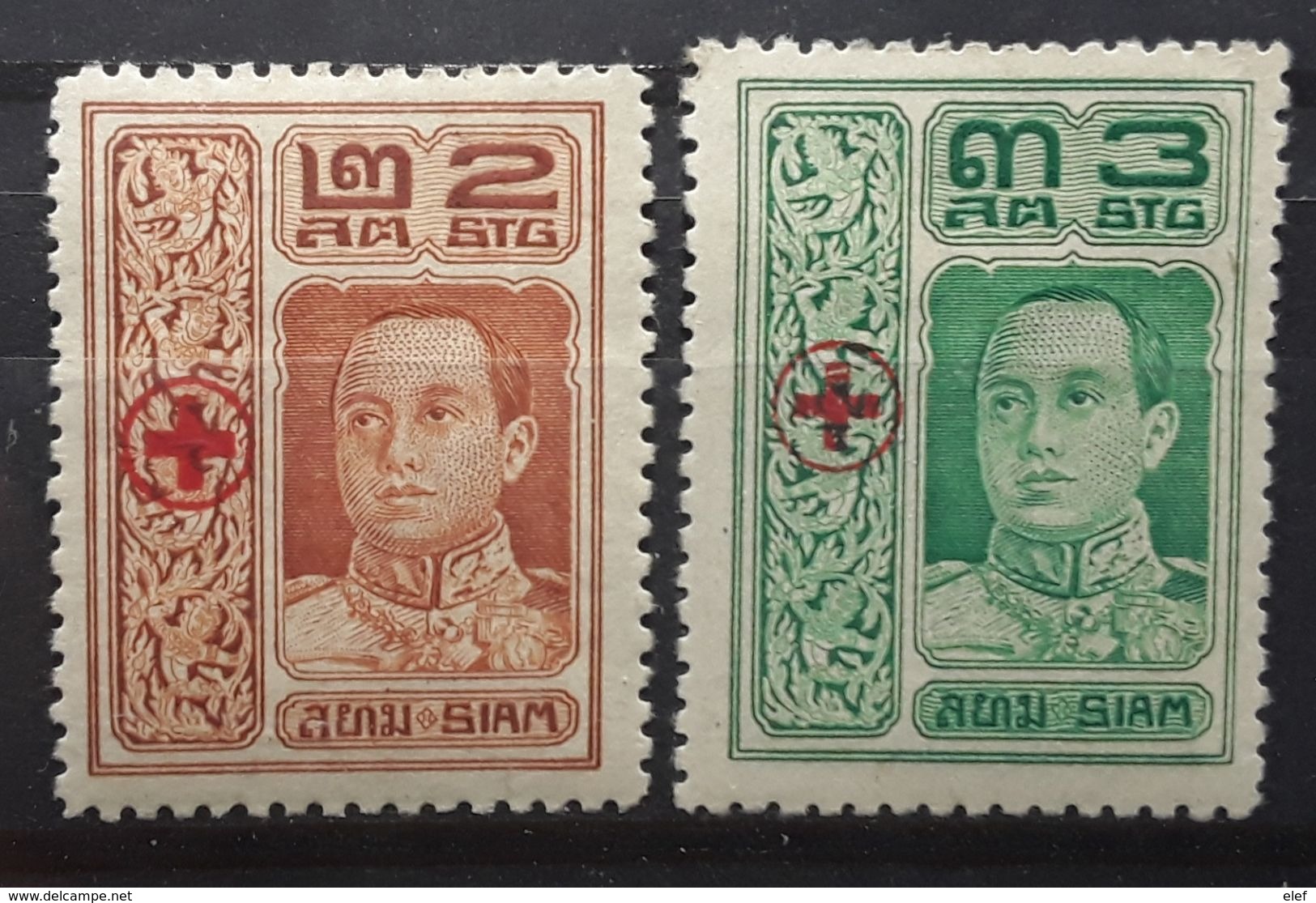 SIAM 1918 Roi Vajiravudh, RED CROSS CROIX ROUGE  Overprinted Surchargés,2 Timbres Yvert 124 & 125 ,neufs * MH TB - Siam