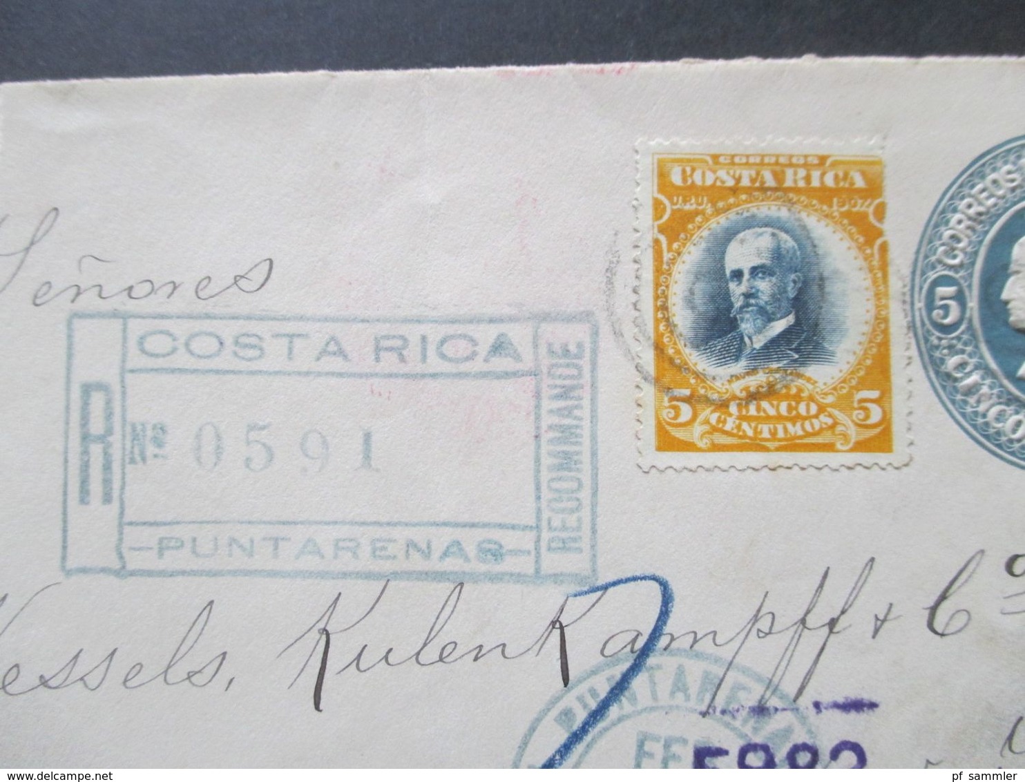 Costa Rica 1910 GA Umschlag UPU Mit Zusatzfrankatur Recommande / Eingeschrieben Nach New York - Costa Rica