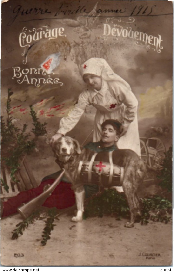 Militaire - Croix Rouge - 1918 Guerre Terrible - Courage - Bonne Année - Chien Fusil - Croce Rossa