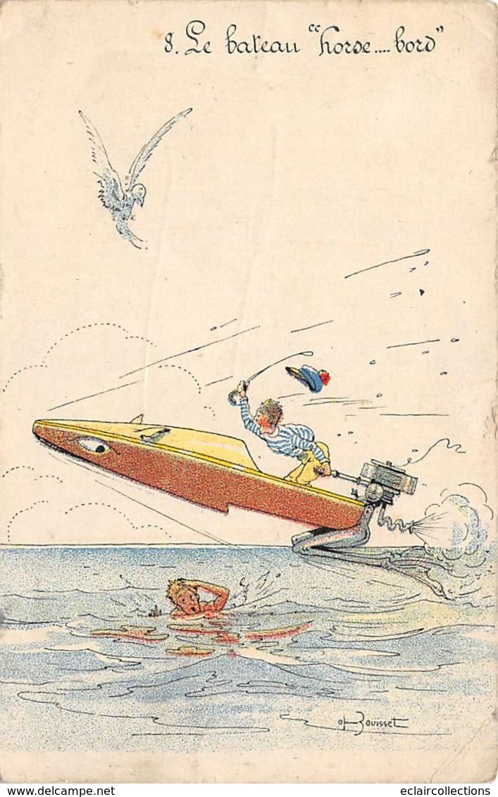 Thème Sport Nautique:   :     Course De Canots A Moteur . Carte Dessinée Humoristique            . Pli      (voir Scan) - Other & Unclassified