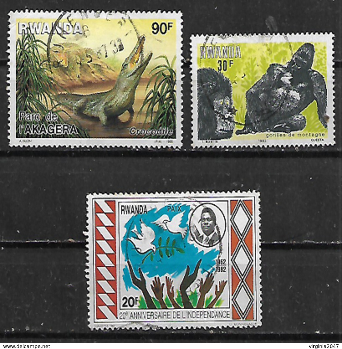 1982-6 Rwanda Fauna Cocodrilo-gorila-independencia Palomas 3v. - Used Stamps