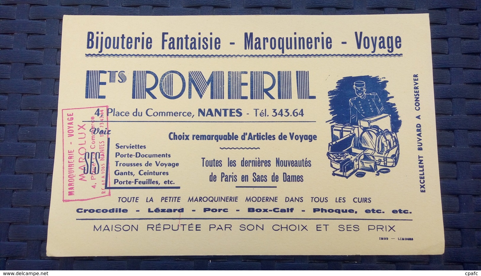 Buvard - Ets Romeril, 4 Place Du Commerce Nantes / Bijoux, Maroquinerie, Voyage - R