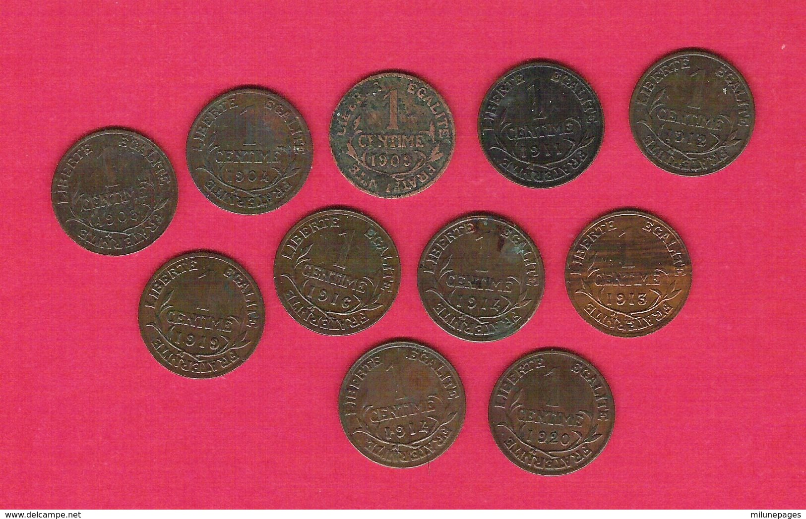 Monnaie Française Lot 11 Pièces 1 Centime Bronze Type Dupuis 10 Millésimes Différents G.90 - Other & Unclassified