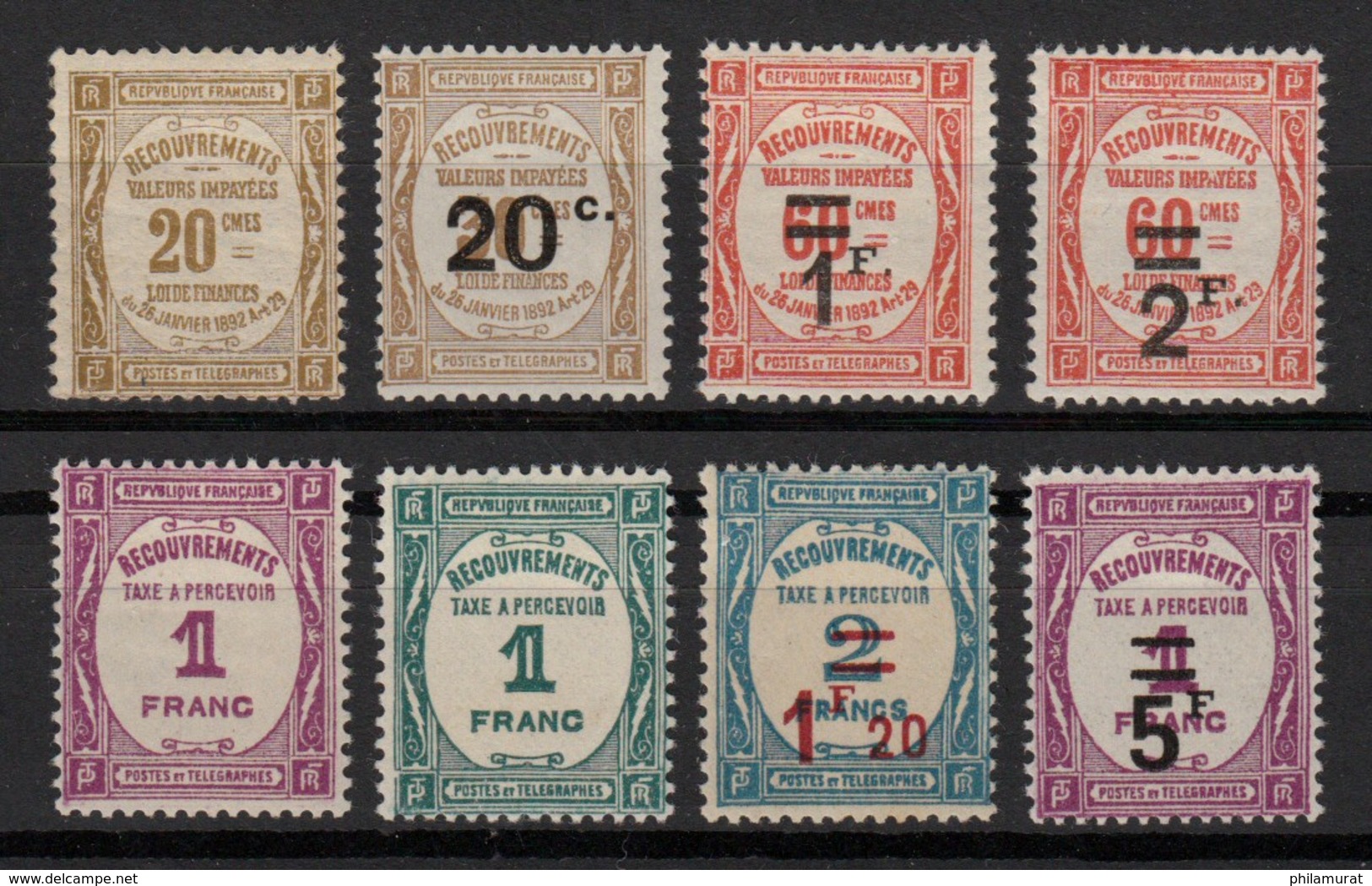 France 1900/1930 - Lot De 8 Timbres-taxe, Entre N°45 Et 65 65, Neufs * COTE 296€ - 1859-1959 Mint/hinged