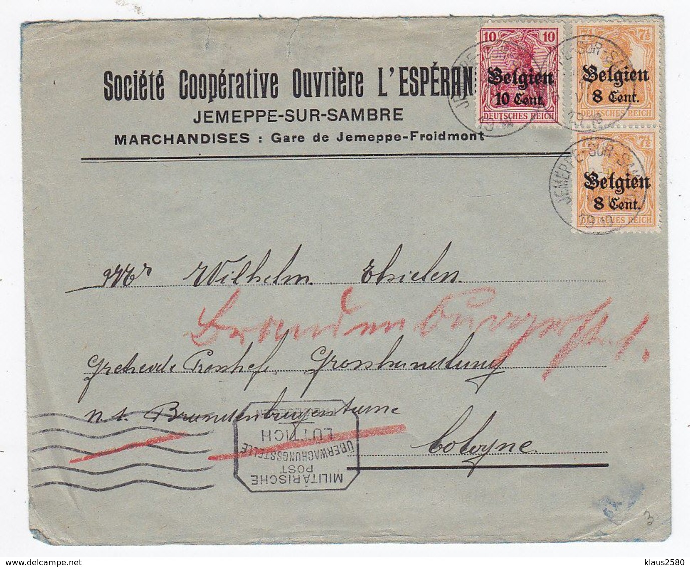 Besetzung Belgien Brief Mit MIF+Zensur - Besetzungen 1914-18