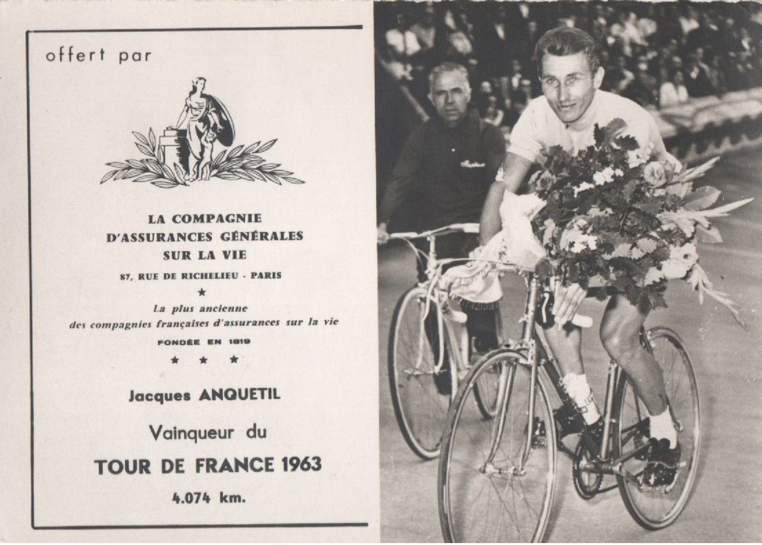 Jacques Anquetil  Tour De France 1963 Carte / Card - Cyclists - Cyclisme - Ciclismo -wielrennen - Cyclisme