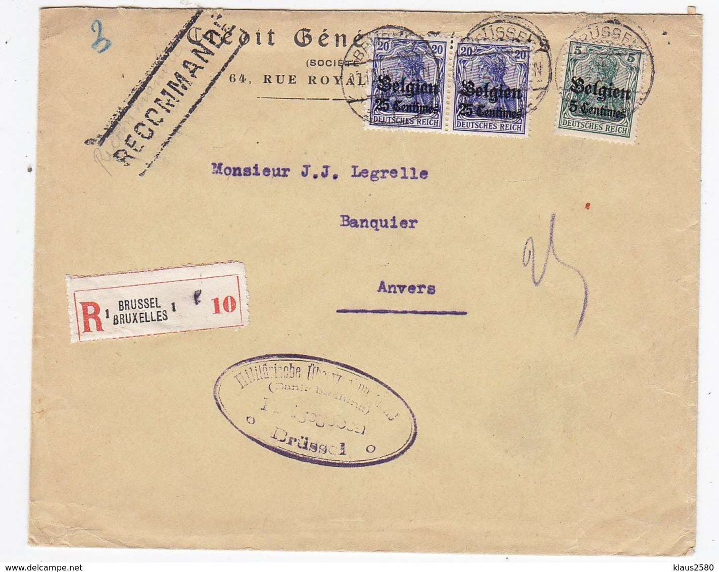 Besetzung Belgien R-Brief Mit MiF+Zensur - Bezetting 1914-18