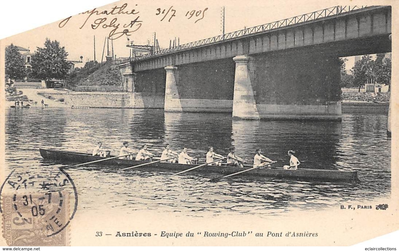 Thème Sport Nautique:   :  Aviron   8 Avec Barreur Equipe Du Rowing-Club   Asnières 92       (voir Scan) - Rowing