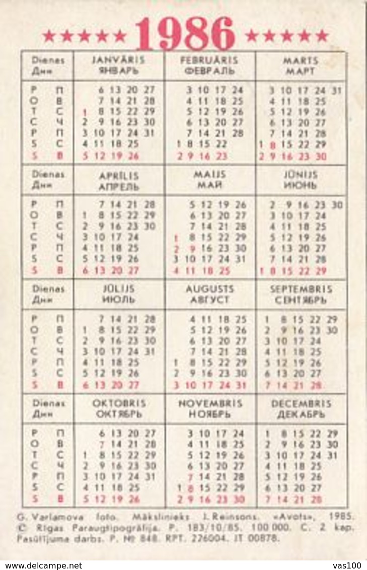 87753- MUSEUM, POCKET CALENDAR, 1986, RUSSIA - Small : 1981-90