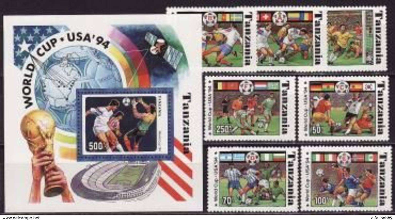 Tanzania, 1994, FIFA World Cup, 7 Stamps + Block - 1994 – Vereinigte Staaten