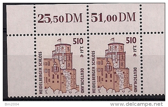 2001 Allem. Fed. Deutschland  Mi. 2225**MNH Oberand Paar   Sehenswürdigkeiten: Heidelberger Schloss - Unused Stamps