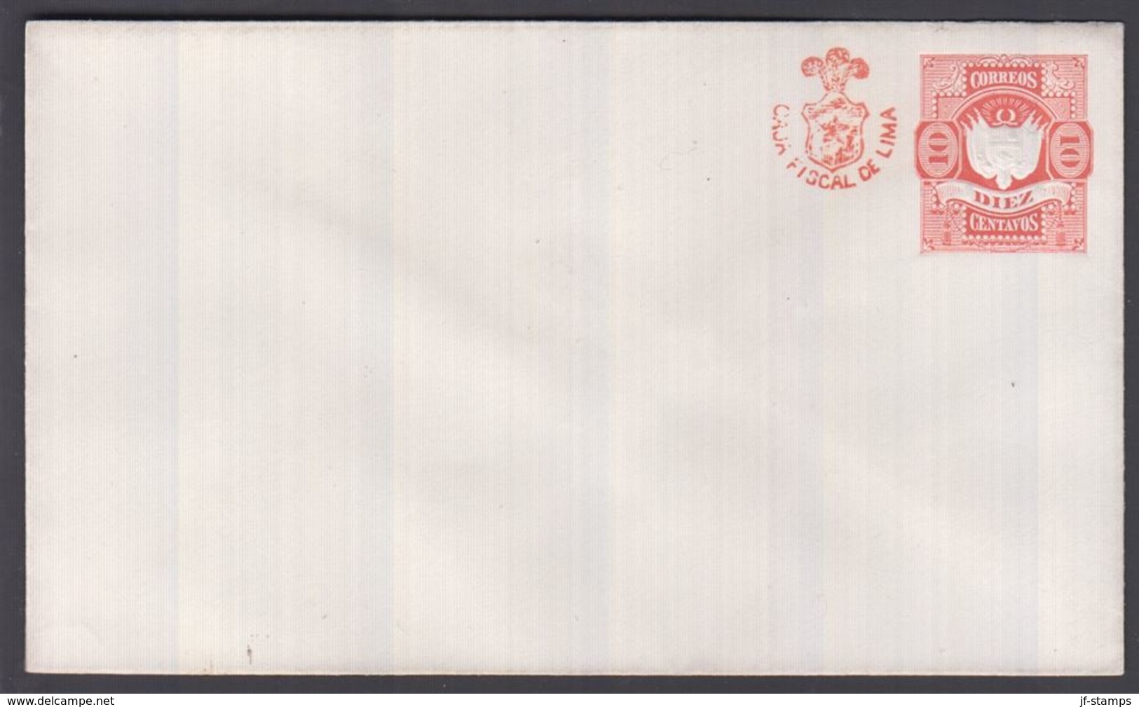 1883. PERU. Envelope 10 DIEZ CENTAVOS CAJA FISCAL DE LIMA  () - JF362278 - Perú