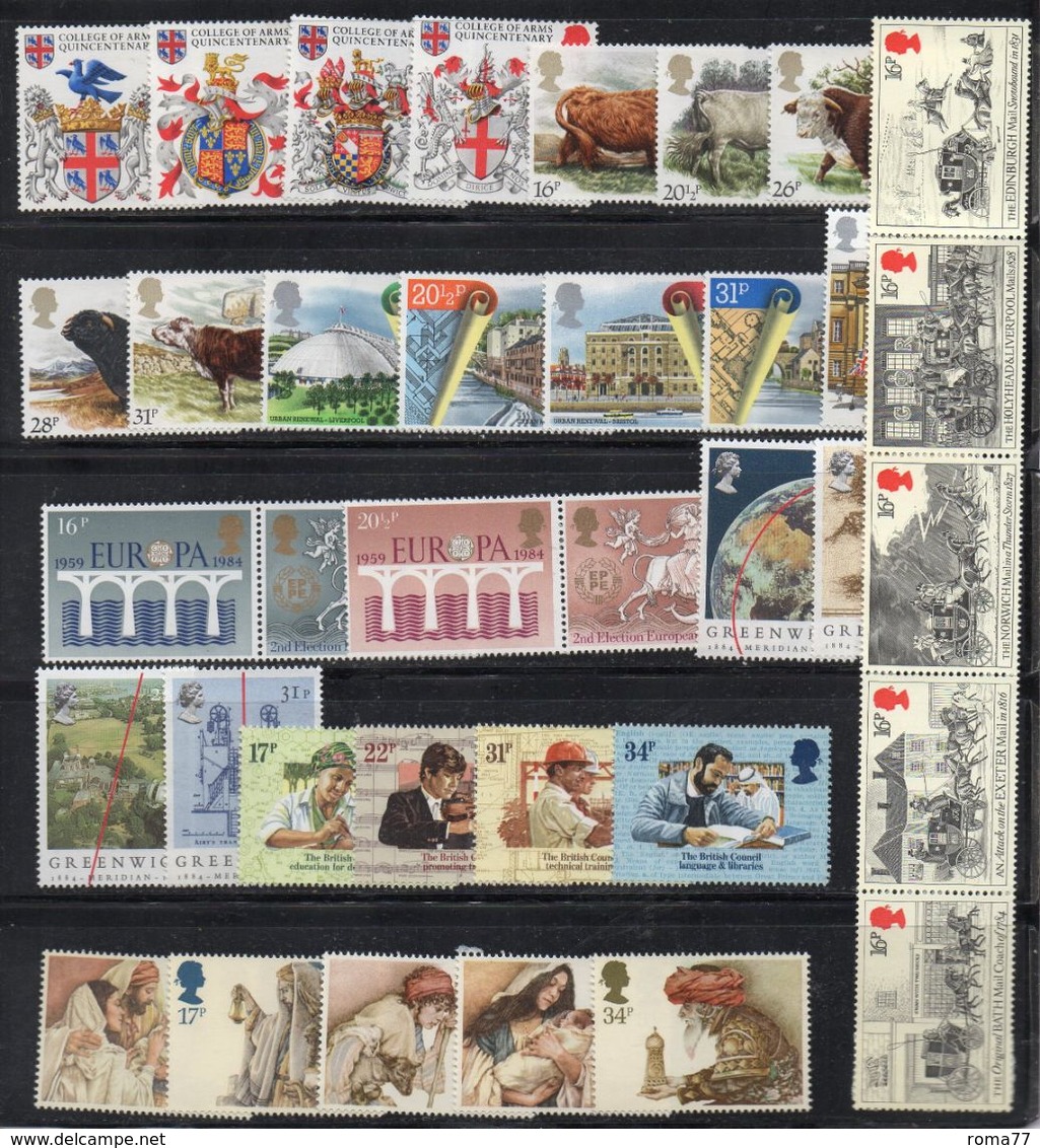 BIG - GRAN BRETAGNA 1984, L'annata Completa Dei Commemorativi ***  MNH (2380A) La Striscia Ripiegata - Unused Stamps