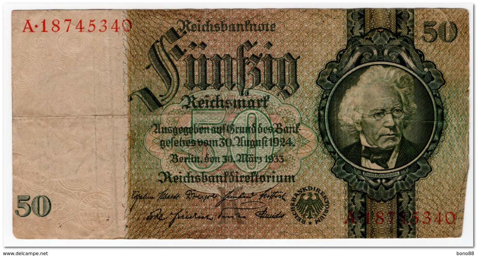 GERMANY,50 REICHSMARK,1933,P.182,VF - 50 Reichsmark