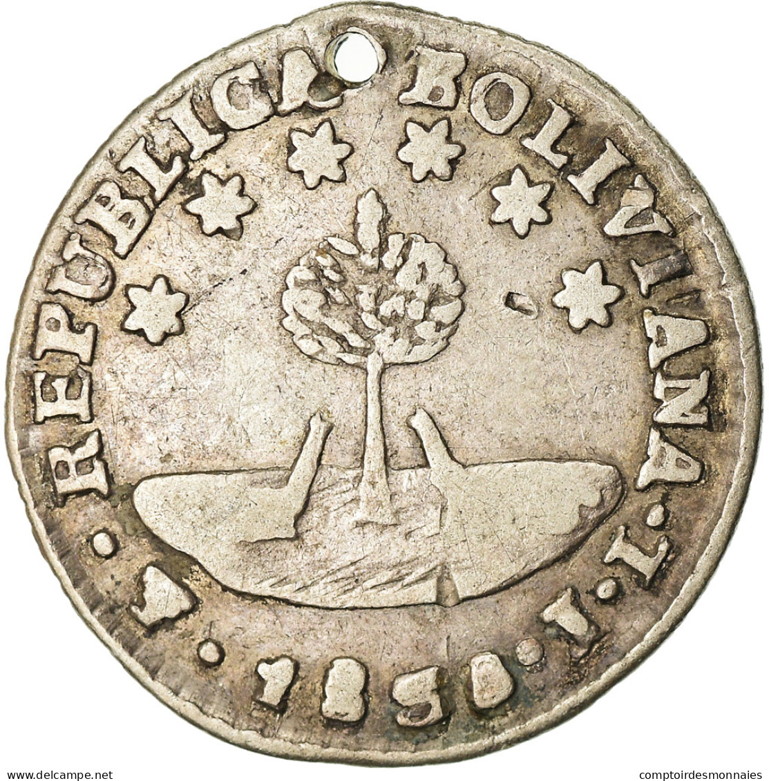 Monnaie, Bolivie, 1/2 Sol, 1830, Potosi, TB+, Argent, KM:93.2a - Bolivia