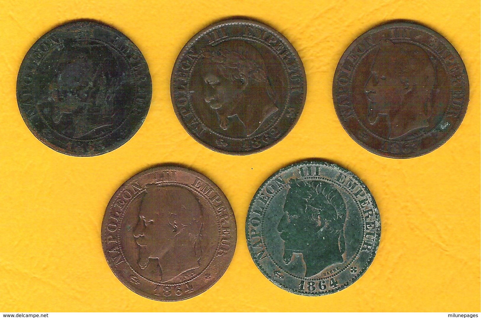 Monnaie Française Lot De 5 Pièces 5 Centimes Napoléon III Tête Laurée G.155 Dont 1863BB - Andere & Zonder Classificatie