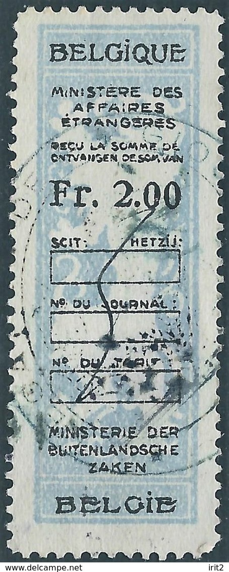 BELGIO BELGIUM BELGIE BELGIQUE,Revenue Stamp Tax Ministerial 2.00 Fr. Used - Sellos