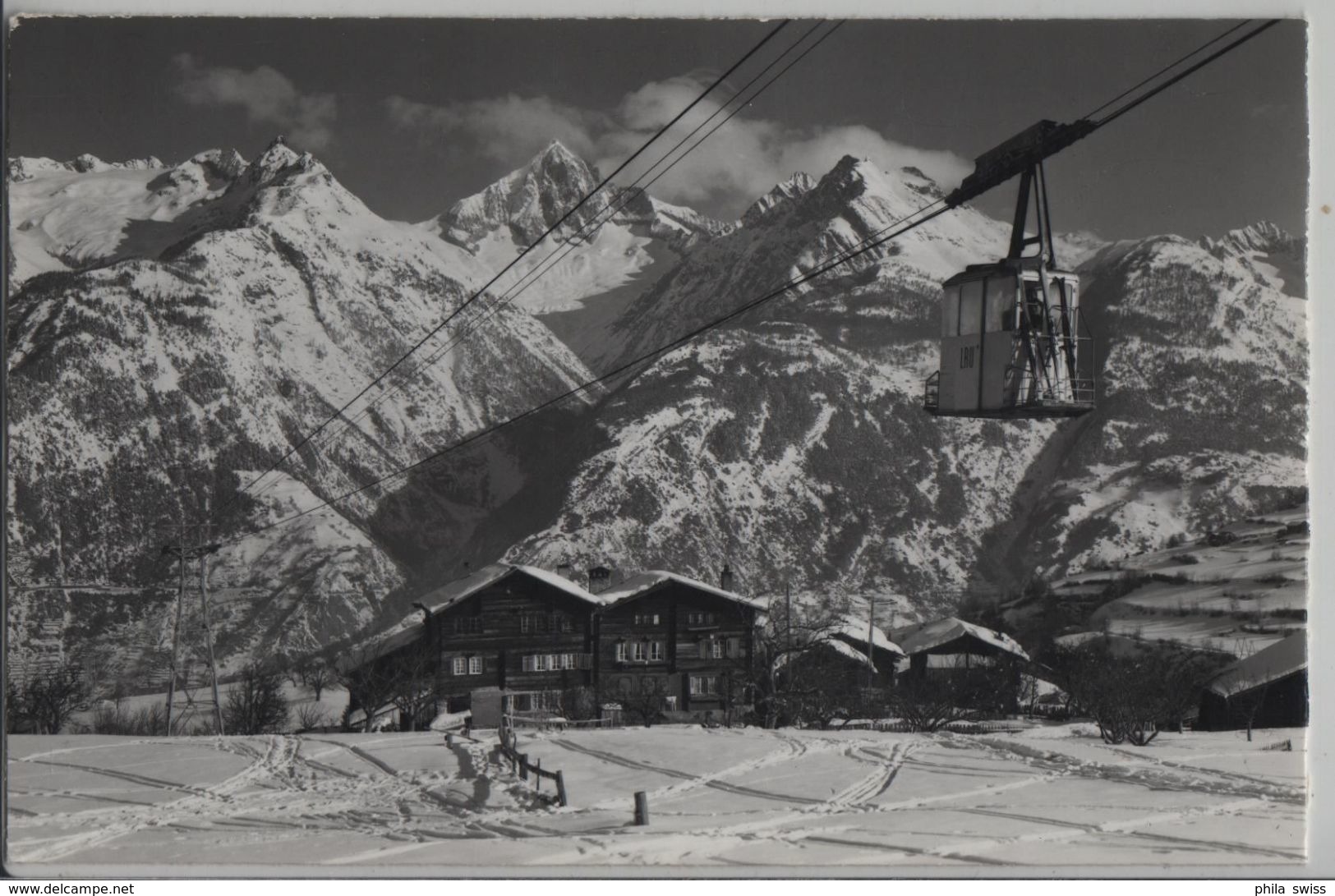 Unterbäch (Oberwallis) Luftseilbahn Mit Bietschhorn Im Winter En Hiver - Photo: Klopfenstein - Unterbäch