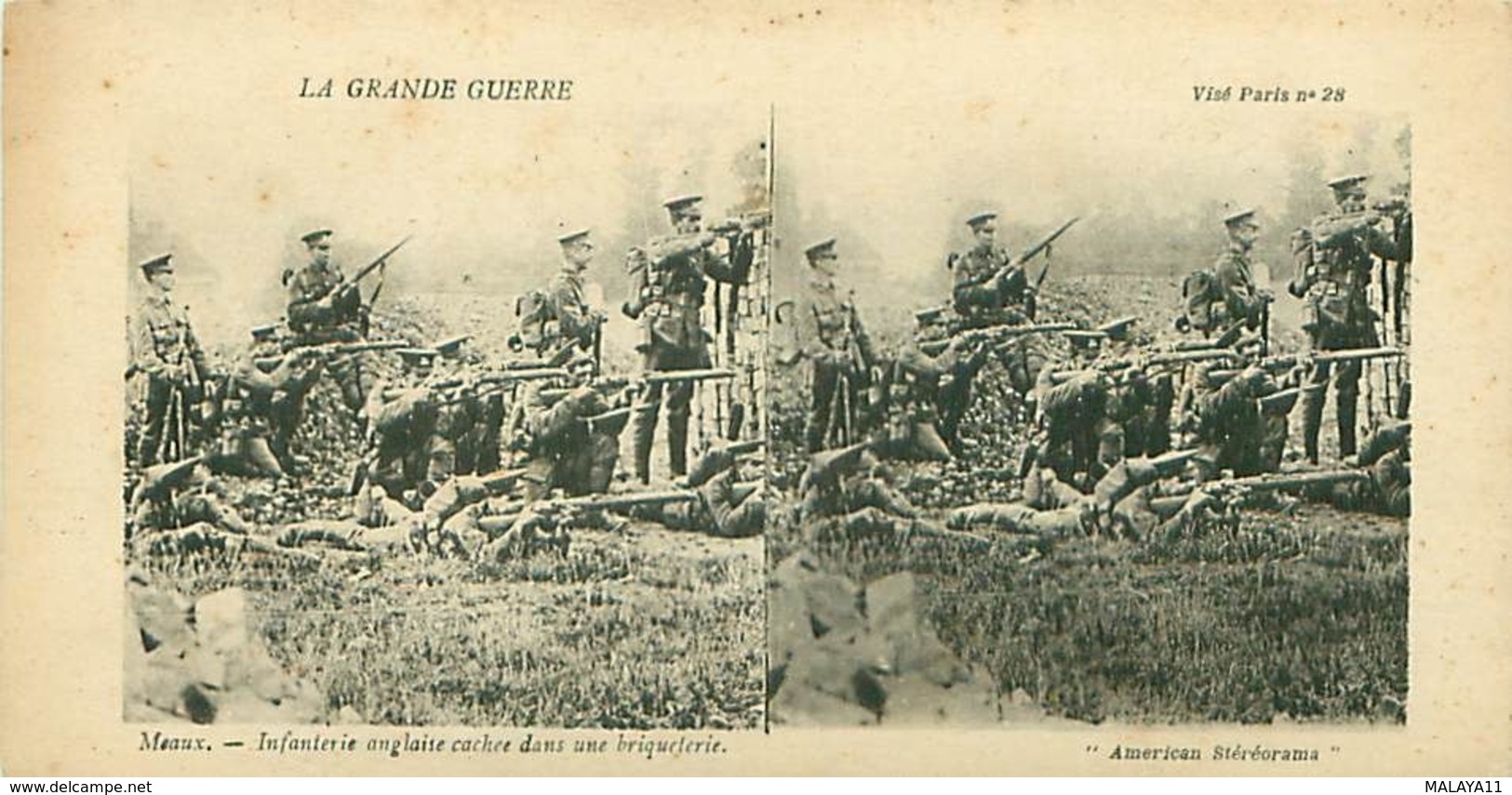 LA GRANDE GUERRE - MEAUX - INFANTERIE ANGLAISE CACHÉE DANS UNE BRIQUETERIE - Stereoscopische Kaarten