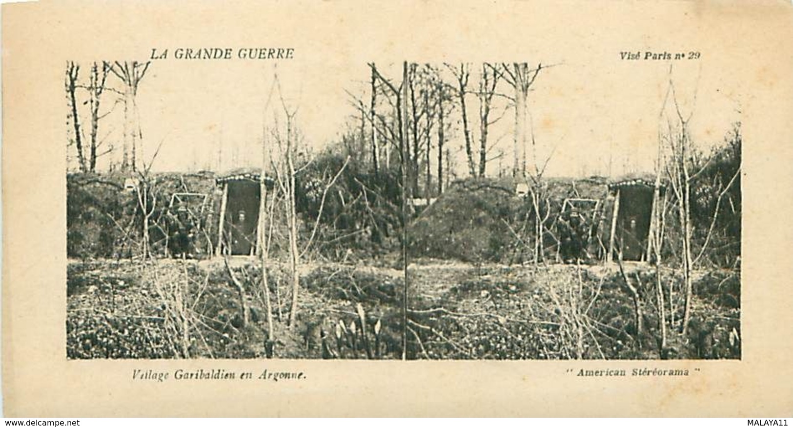 LA GRANDE GUERRE - VILLAGE GARIBALDIEN EN ARGONNE - Cartes Stéréoscopiques