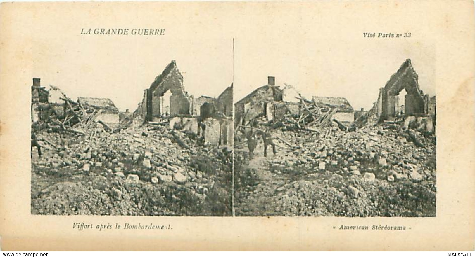 LA GRANDE GUERRE - VIFFORT APRES LE BOMBARDEMENT - Cartes Stéréoscopiques