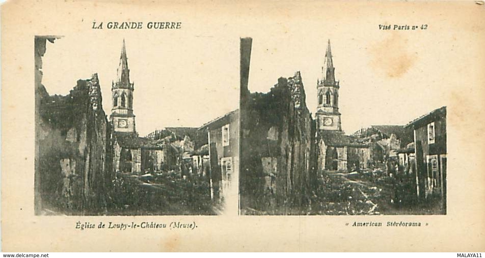 LA GRANDE GUERRE - L'EGLISE DE LOUPY-LE-CHÂTEAU (MEUSE) - Stereoscopische Kaarten