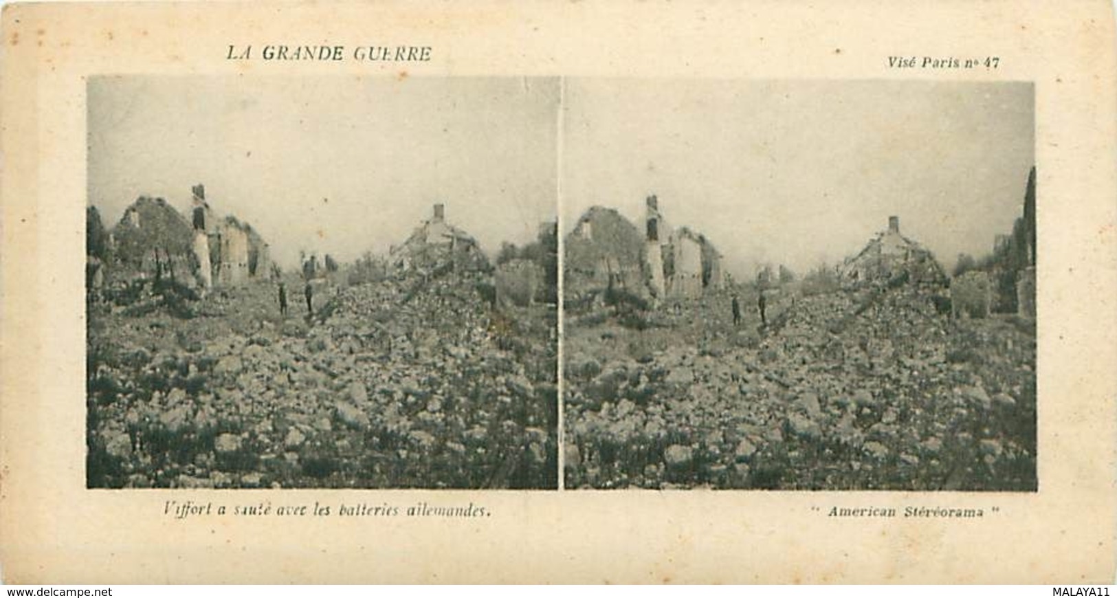 LA GRANDE GUERRE - VIFFORT A SAUTE AVEC LES BALTERIES ALLEMANDES - Stereoscope Cards