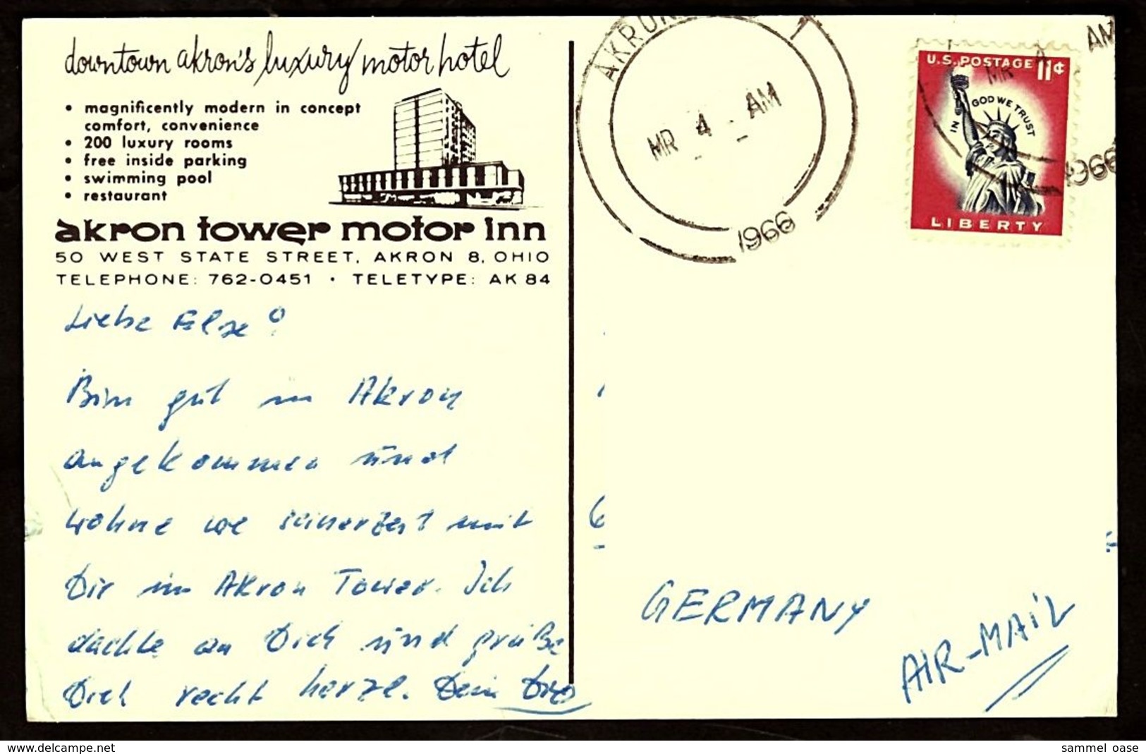 Ohio  -  Akron  -  Hotel Akron Tower Motor Inn -  Ansichtskarte Ca.1966   (12991) - Akron