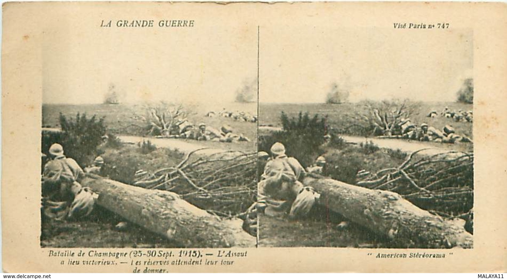 LA GRANDE GUERRE - BATAILLE DE CHAMPAGNE (1915) - L'ASSAUT A LIEU VICTORIEUX- LES RÉSERVES ATTENDENT LEUR TOUR DE DONNER - Stereoscope Cards