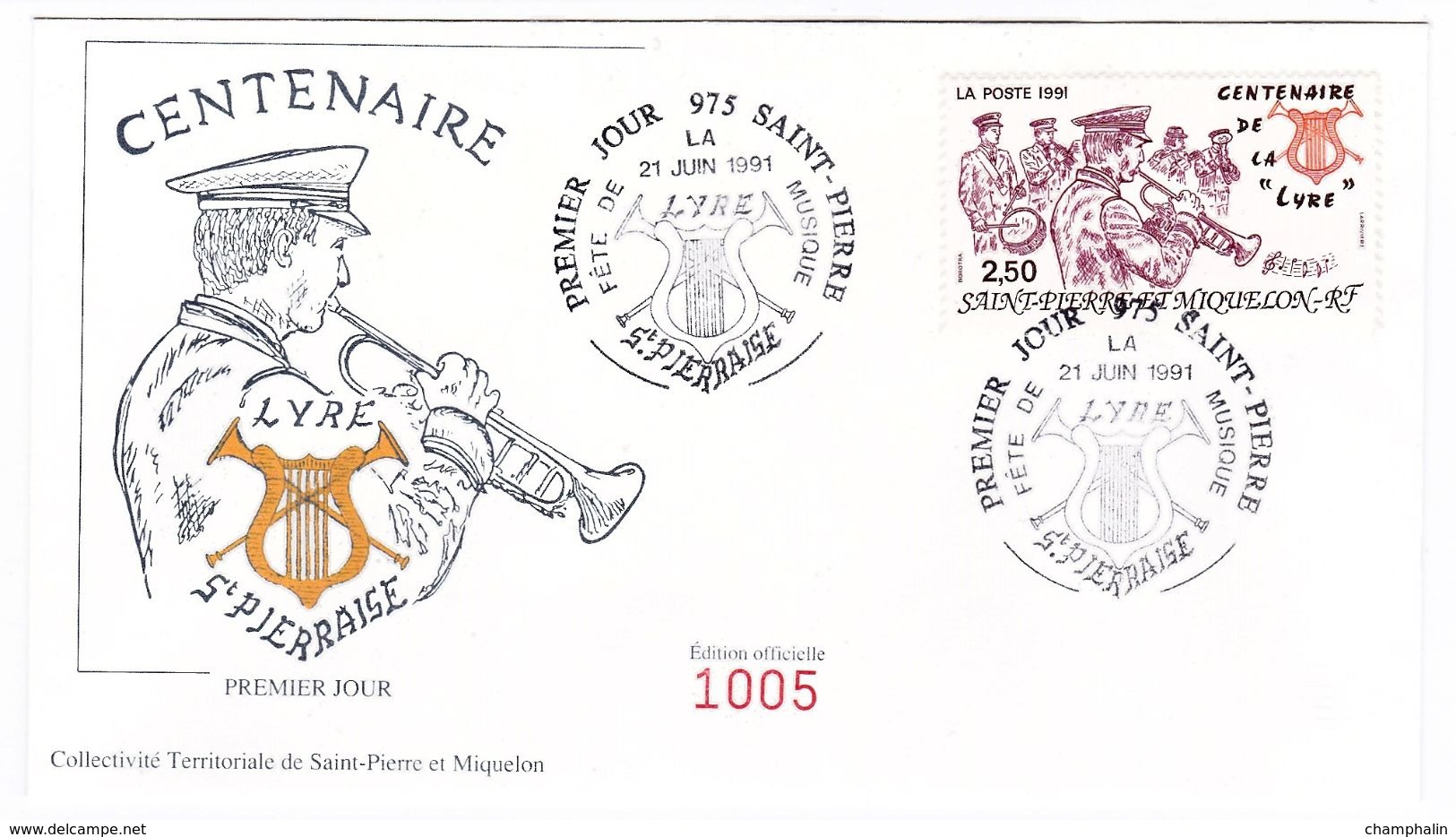 Saint-Pierre & Miquelon - Enveloppe FDC Centenaire De La Lyre Saint-Pierraise - CAD 21 Juin 1991 - Timbre YT 545 - FDC