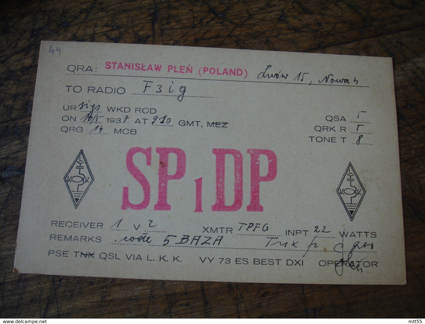 1937   Pologne Sp 1 Dp Carte Qsl Radio Amateur - Radio-amateur