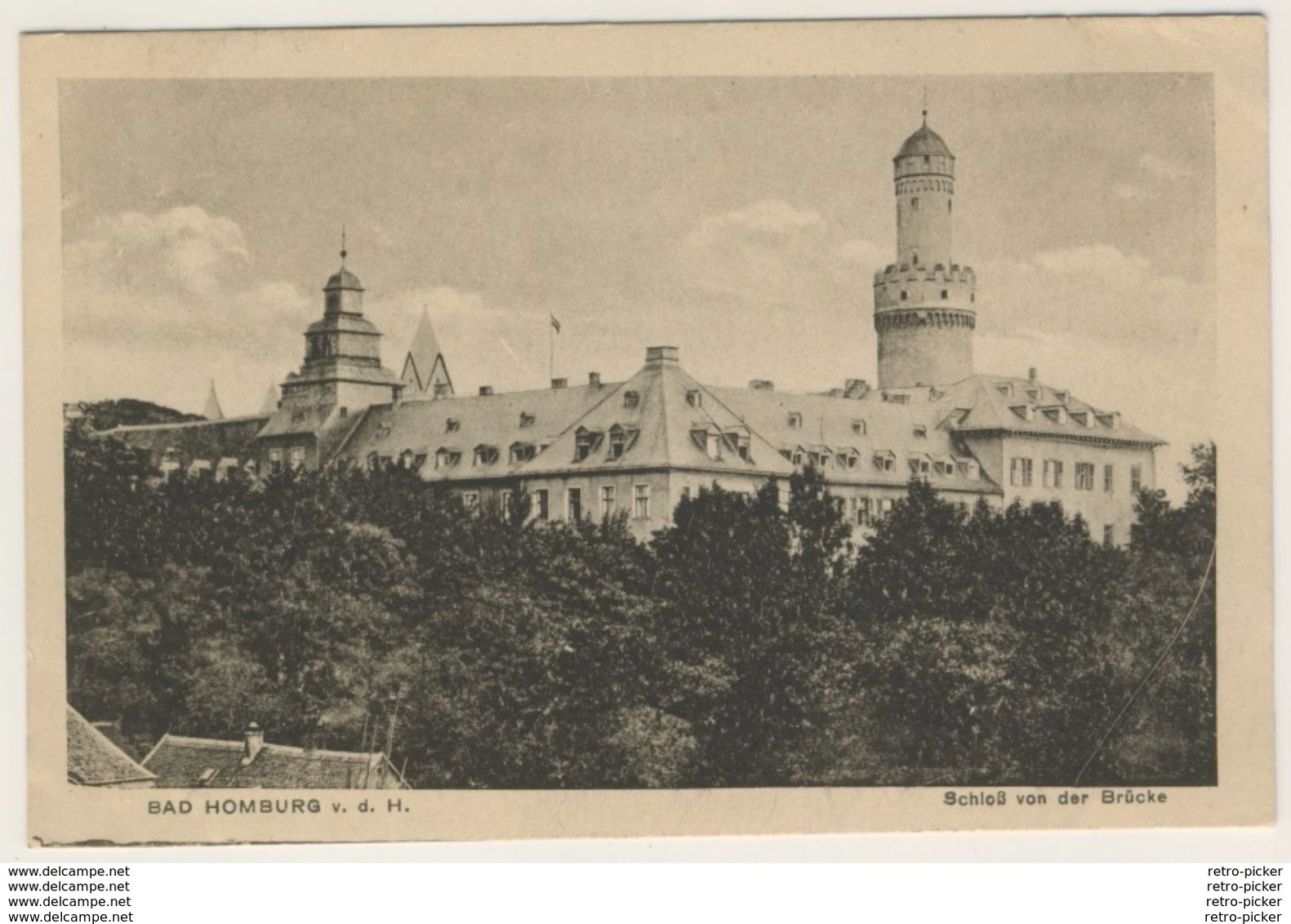 AK  Bad Homburg Vor Der Höhe Schloss Von Der Brücke 1921  _Kleinformat_ Ansichtskarte - Bad Homburg