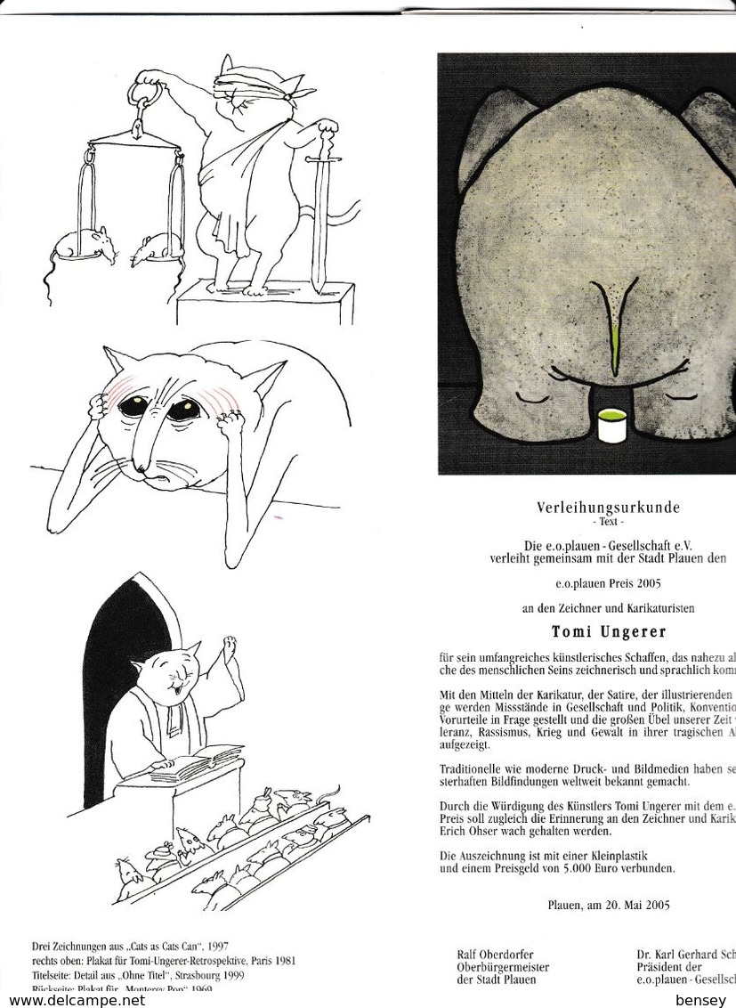 Tomi Ungerer , Dépliant Pour Le Prix Plauen Reçu En 2005 Par Tomi Ungerer - Ungerer