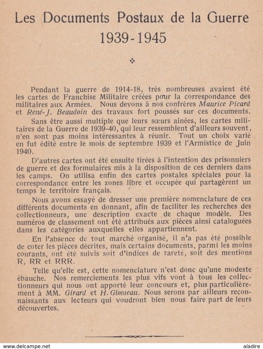 1953 - Chapier, Draim Et Girard - Les Documents Postaux De La Guerre De 1939-45  - 56 Pages - Philatélie Et Histoire Postale