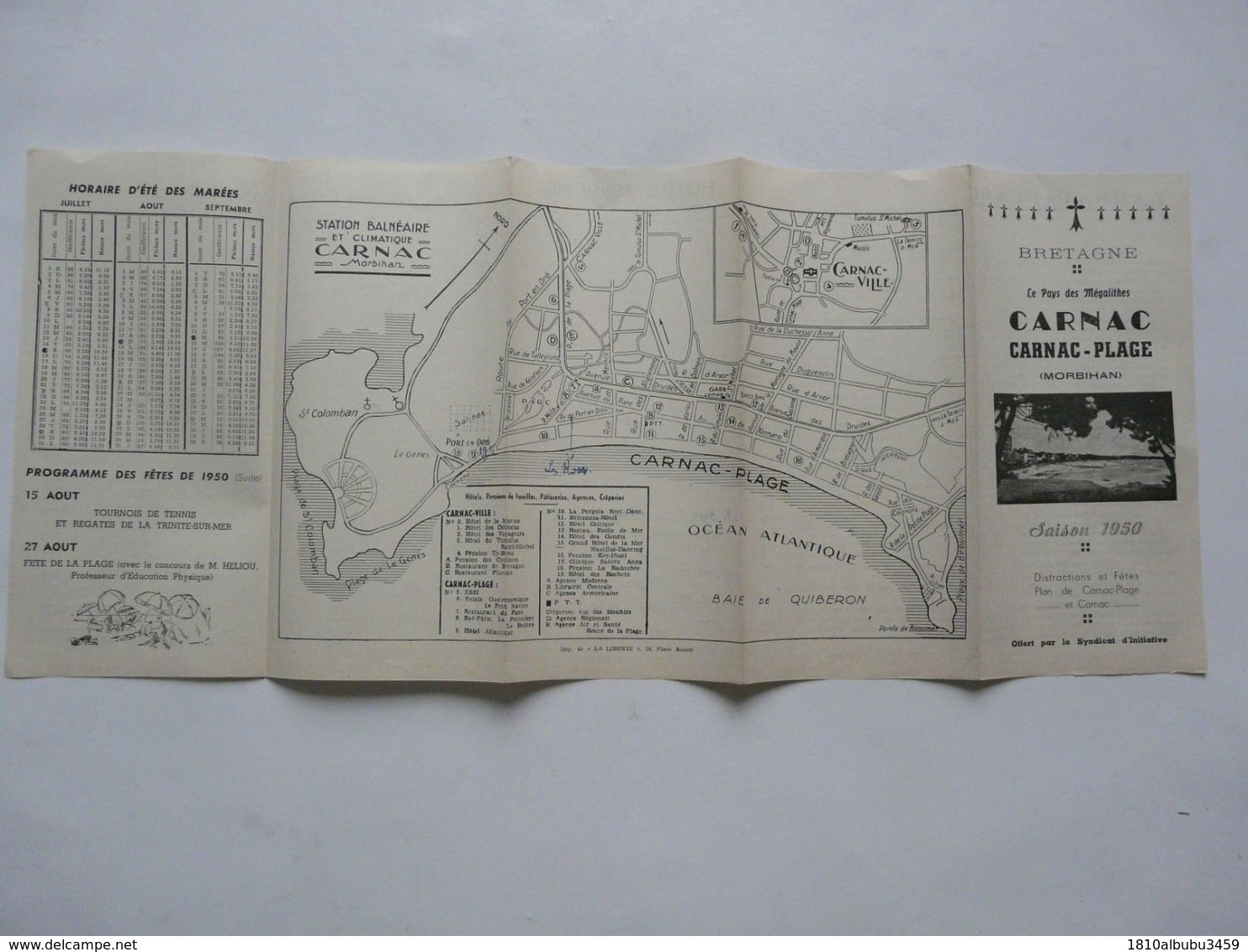 VIEUX PAPIERS - DEPLIANT TOURISTIQUE : CARNAC PLAGE - Saison 1950 - Dépliants Touristiques