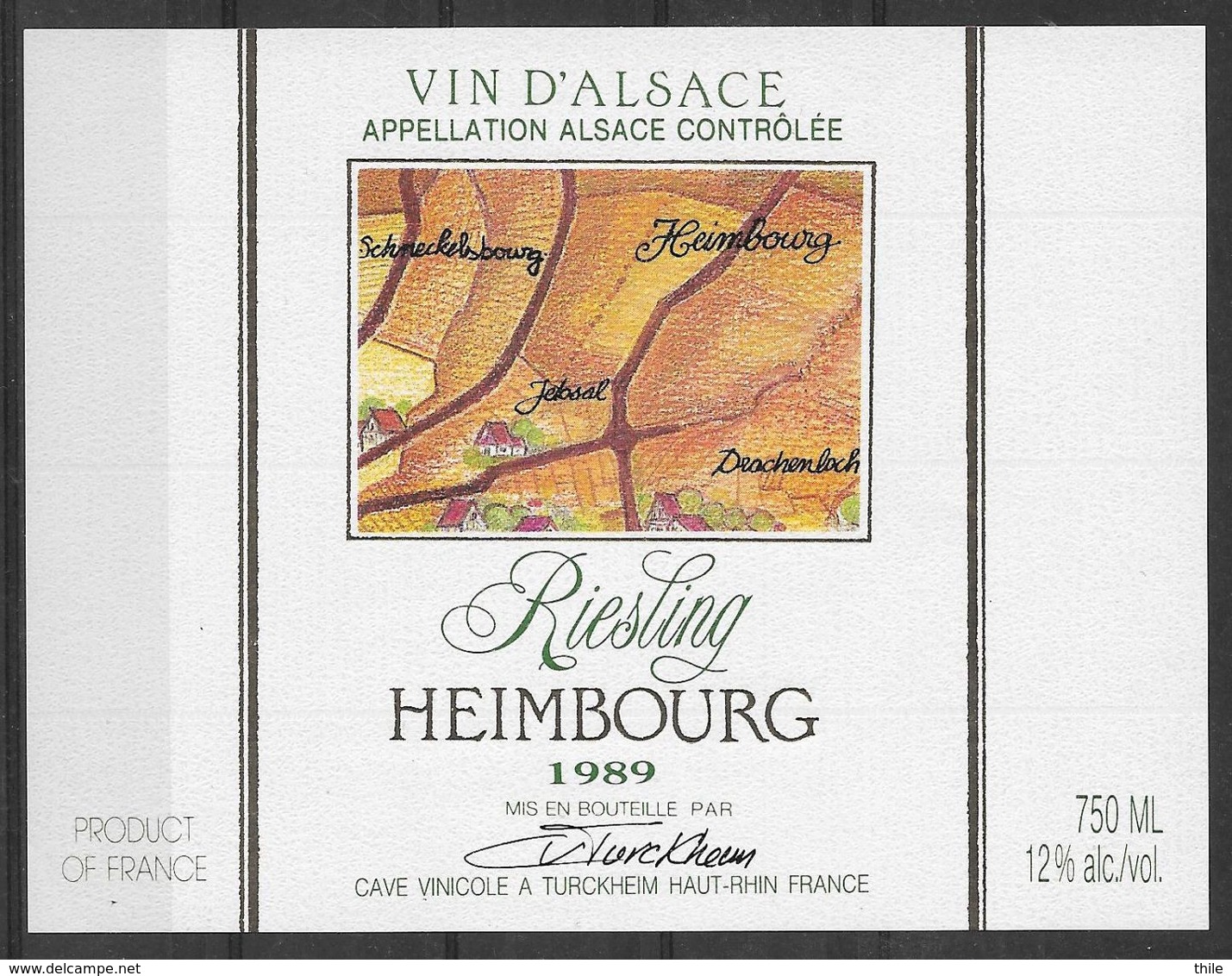 ALSACE - Riesling Heimbourg 1989 - Cave Vinicole Turckheim (état Neuf) - Alte Landkarten