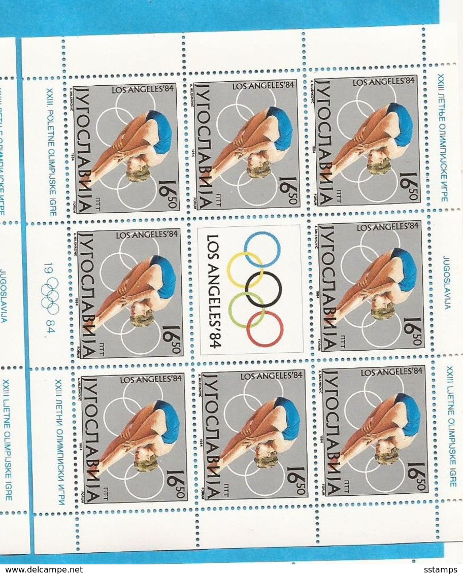 1-ALB 1984  2048-51 LOS ANGELES OLYMPIADE JUGOSLAVIJA JUGOSLAWIEN BASKETBALL SPRINGREITEN LAUFEN  MNH - Kunst- Und Turmspringen